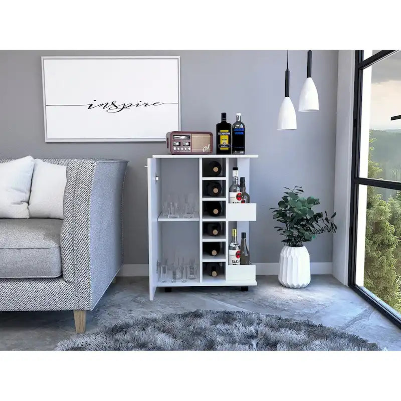 2-Shelf 6-Bottle Bar Cart with Division for Kitchen, Party and Living Room