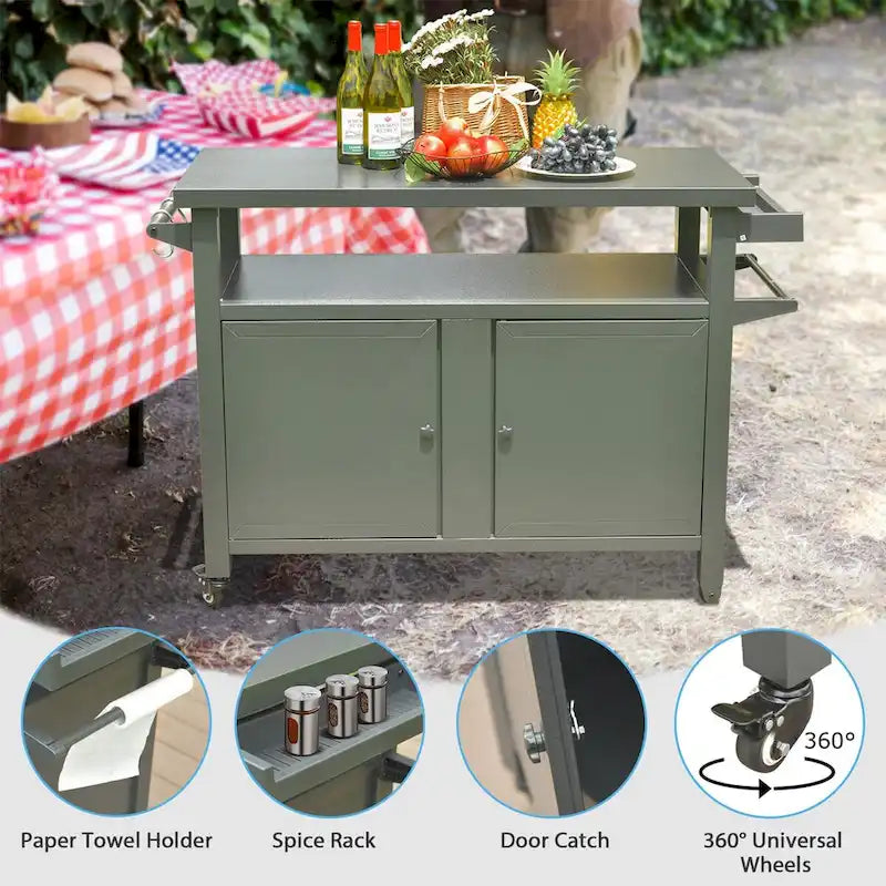 Outdoor Grill Cart with Storage Cabinet and Wheels