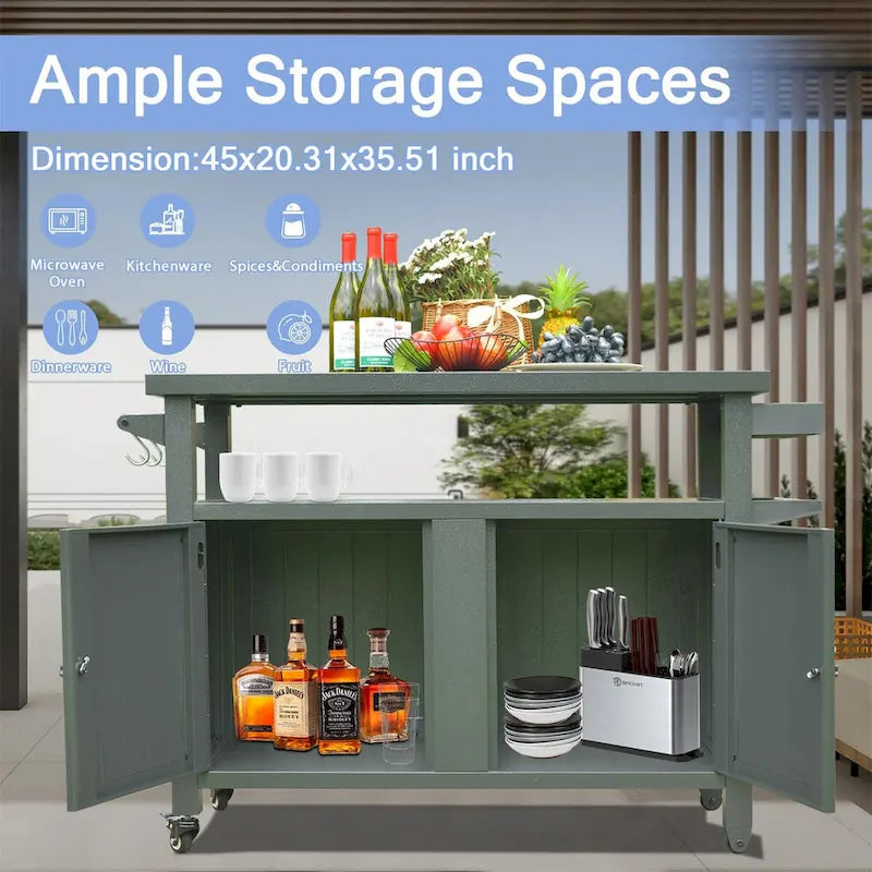Outdoor Grill Cart with Storage Cabinet and Wheels