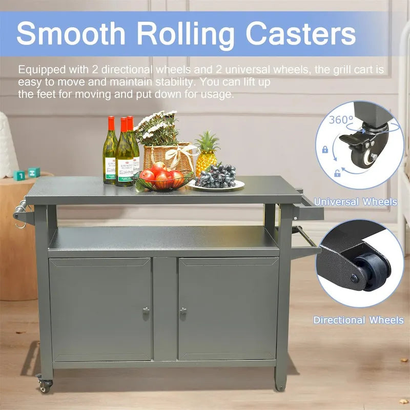 Outdoor Grill Cart with Storage Cabinet and Wheels