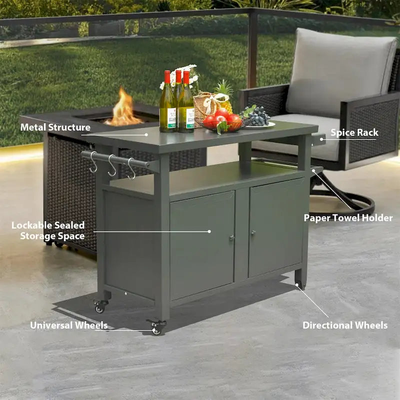 Outdoor Grill Cart with Storage Cabinet and Wheels
