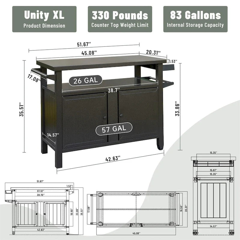 Outdoor Grill Cart with Storage Cabinet and Wheels