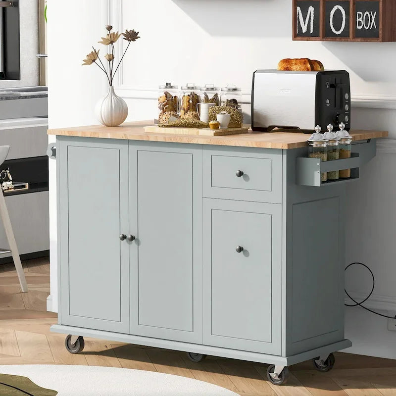 Rolling Kitchen Cart with Drop Leaf, Storage Rack, and 3-Tier Cabinet Organizer