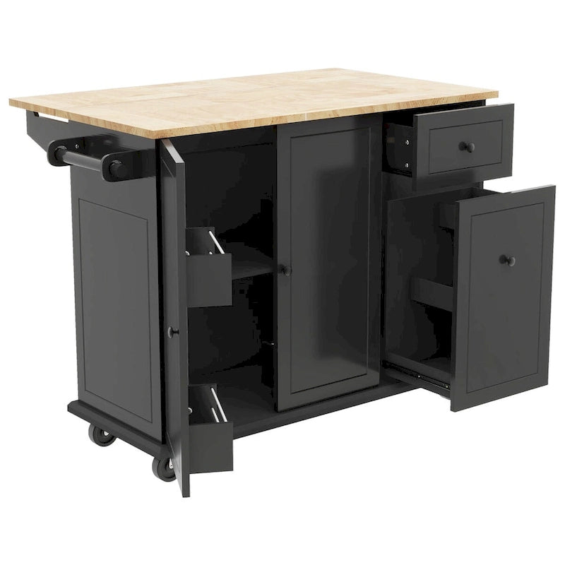 53.9" Rolling Kitchen Cart on Wheels with Internal Storage Rack and 3-Tier Pull-Out Cabinet Organizer