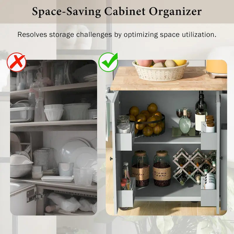 53.9" Rolling Kitchen Cart on Wheels with Internal Storage Rack and 3-Tier Pull-Out Cabinet Organizer