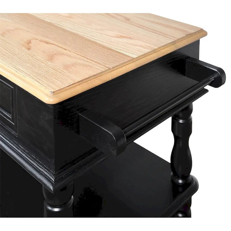 Rolling Oak Wood Top Kitchen Cart with Wine Rack and 2 Drawers