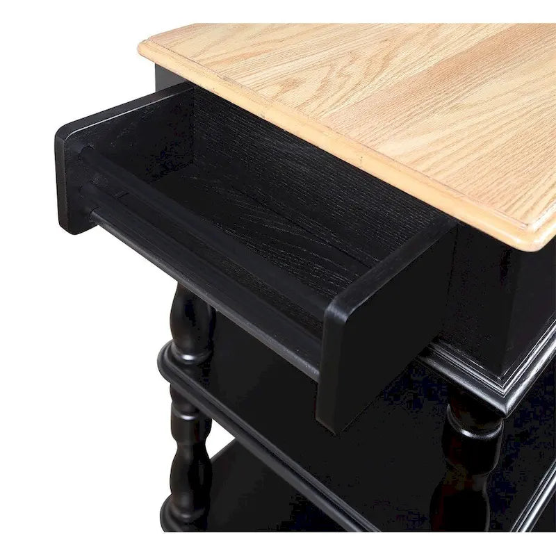 Rolling Oak Wood Top Kitchen Cart with Wine Rack and 2 Drawers