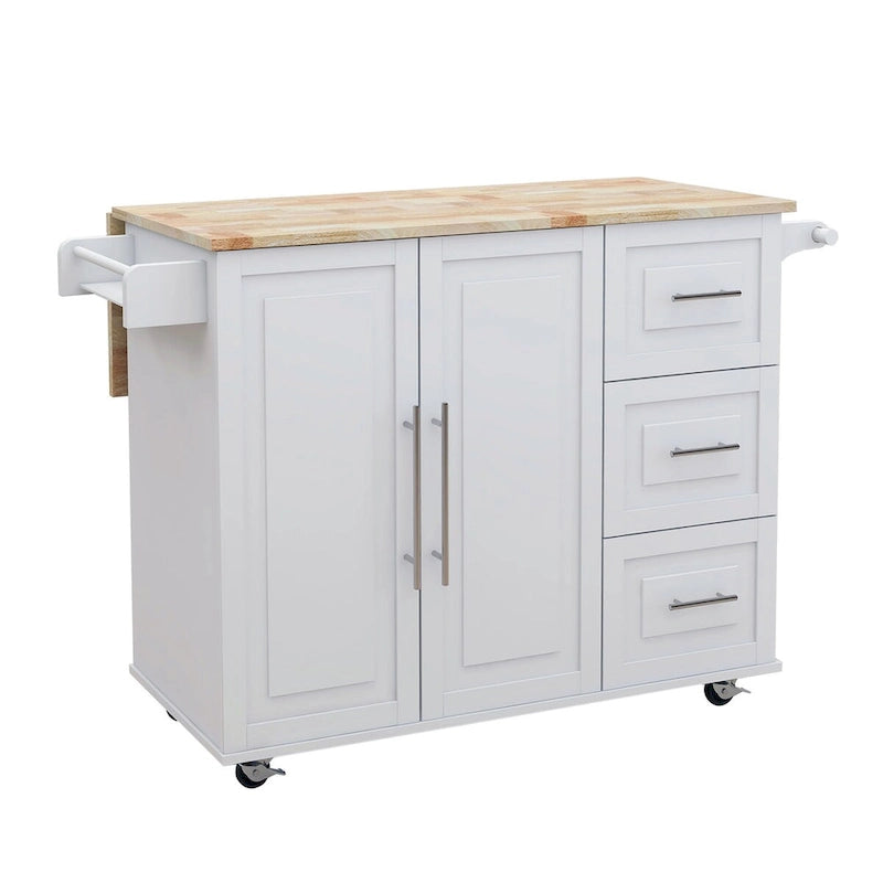Kitchen Island Cart with Spice Rack, Towel Rack and Extensible Solid Wood Table Top