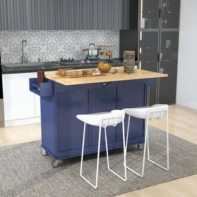Rolling Mobile Kitchen Island with Drop Leaf - Solid Wood Top, Locking Wheels & Storage Cabinet, 52.7 Inch Width