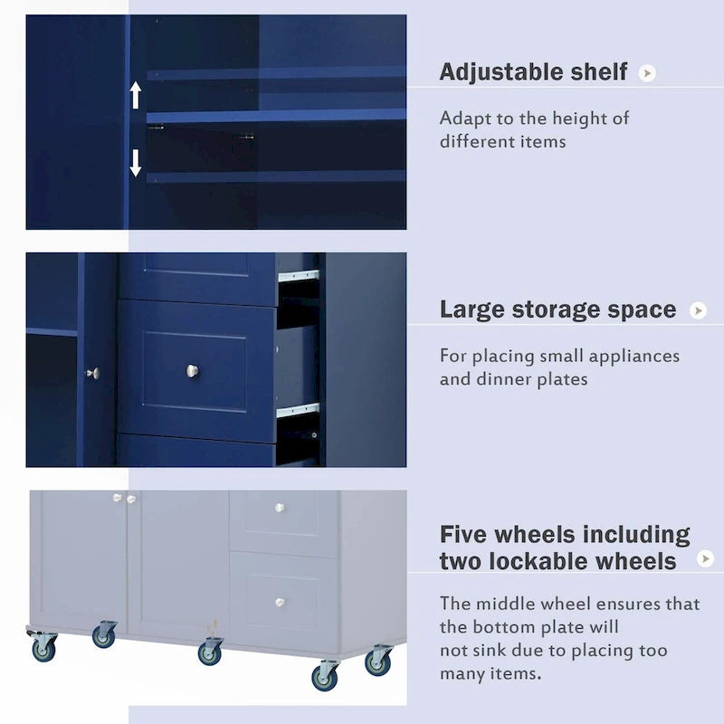 Rolling Mobile Kitchen Island with Drop Leaf - Solid Wood Top, Locking Wheels & Storage Cabinet, 52.7 Inch Width
