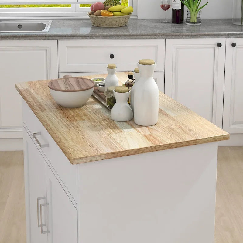 Kitchen Island Cart with Lockable Casters and Towel Rack
