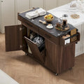 Kitchen Island with Trash Can Storage Cabinet, Drop-Leaf Cart, Spice & Towel Rack, Rolling Cart On Wheels with Adjustable Shelf