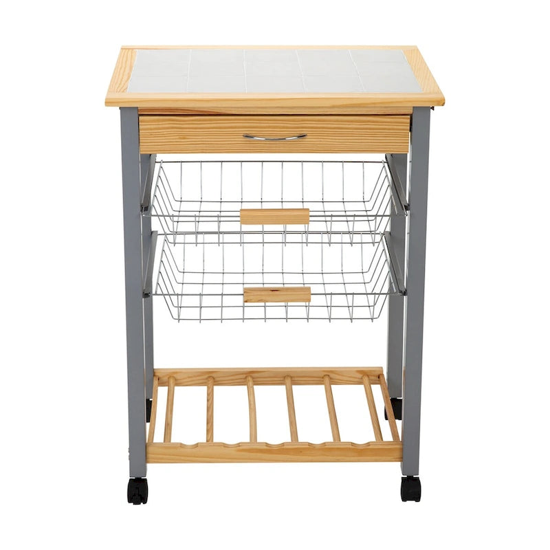 Rolling Kitchen Cart with Wine Rack - 22.50 x 14.50 x 30.00