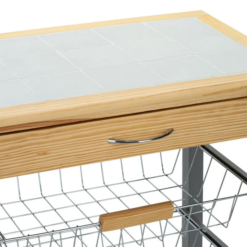 Rolling Kitchen Cart with Wine Rack - 22.50 x 14.50 x 30.00