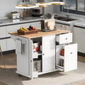 Kitchen Island with Drop Leaf, Rolling Cart on Wheels with Storage Rack and 3-Tier Pull-Out Cabinet Organizer with Spice Rack