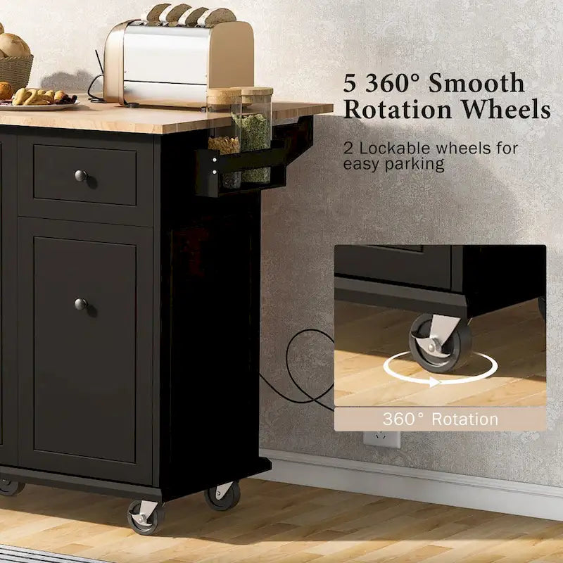 Kitchen Island with Drop Leaf, Rolling Cart on Wheels with Storage Rack and 3-Tier Pull-Out Cabinet Organizer with Spice Rack