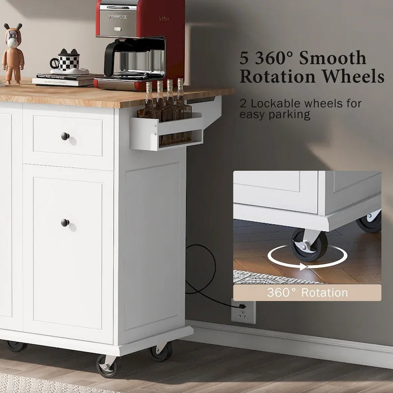 Kitchen Island with Drop Leaf, Rolling Cart on Wheels with Storage Rack and 3-Tier Pull-Out Cabinet Organizer with Spice Rack