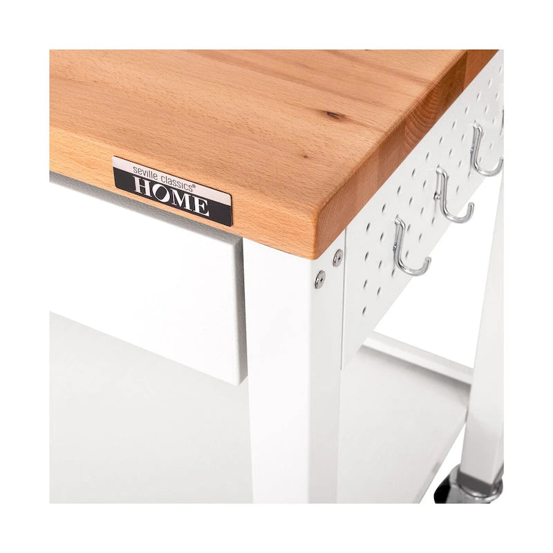 Work Center Island Table with Solid Wood Top, 48 W x 24 D x 36 H, White