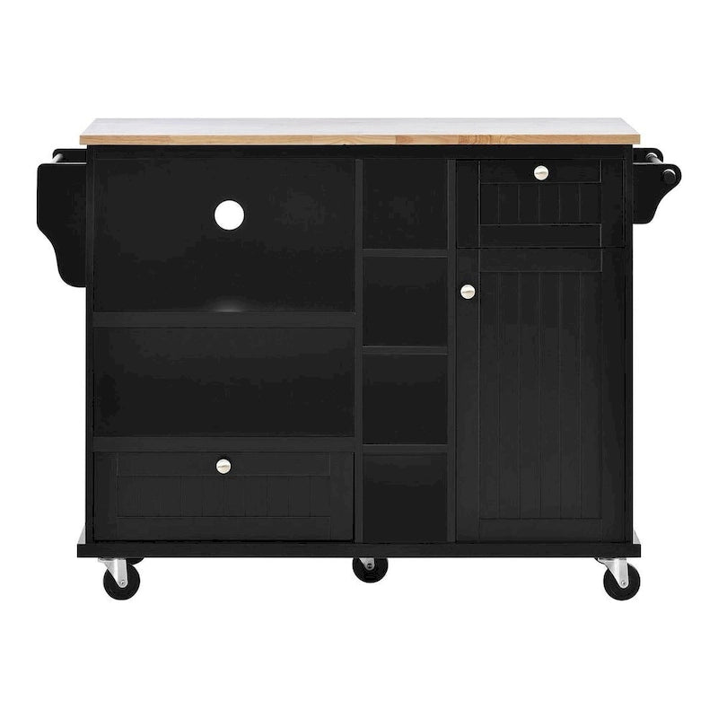 50.8" W Solid Wood Countertop Kitchen Island with Storage and Two Locking Wheels