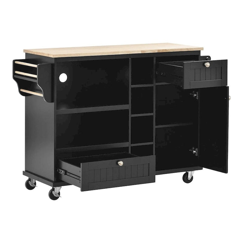 50.8" W Solid Wood Countertop Kitchen Island with Storage and Two Locking Wheels