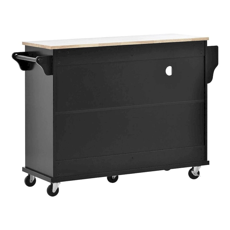 50.8" W Solid Wood Countertop Kitchen Island with Storage and Two Locking Wheels