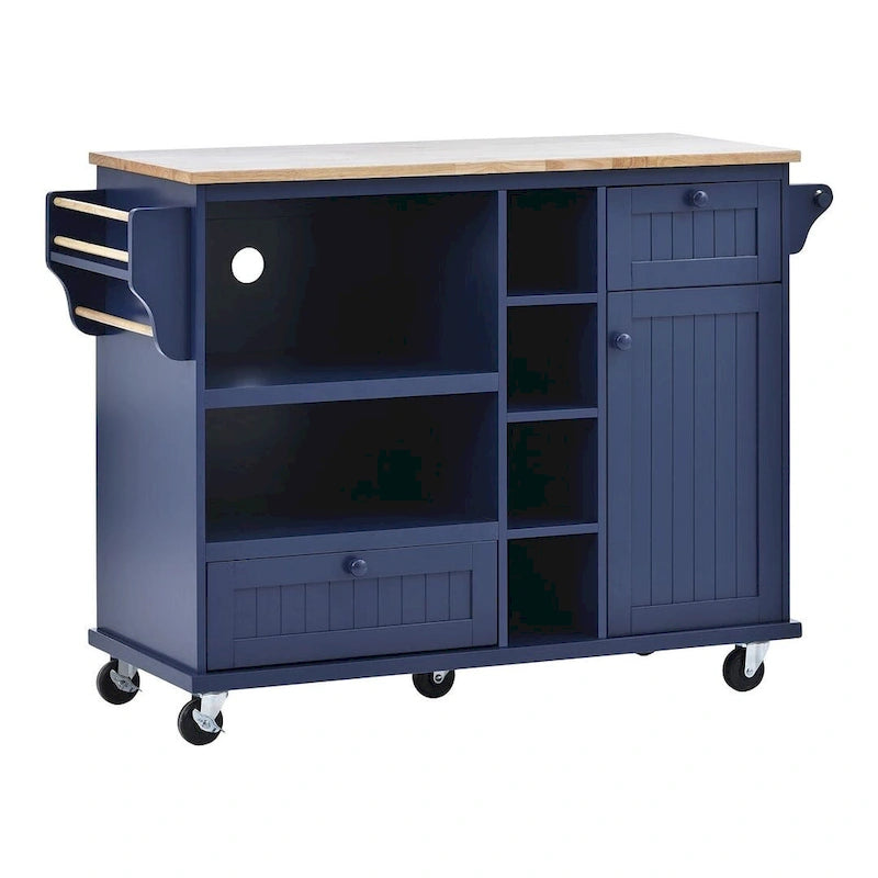50.8" W Solid Wood Countertop Kitchen Island with Storage and Two Locking Wheels