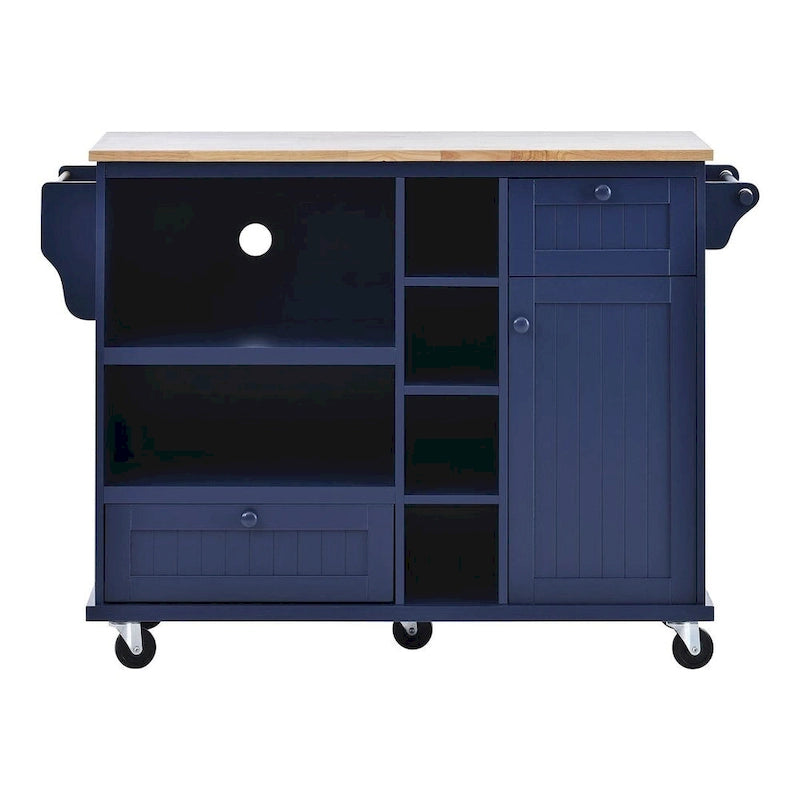 50.8" W Solid Wood Countertop Kitchen Island with Storage and Two Locking Wheels