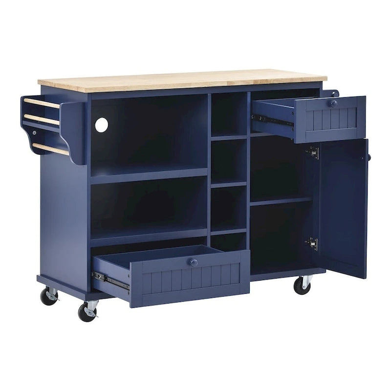 50.8" W Solid Wood Countertop Kitchen Island with Storage and Two Locking Wheels