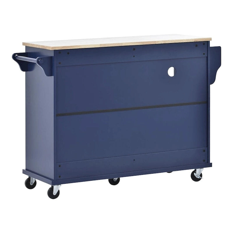 50.8" W Solid Wood Countertop Kitchen Island with Storage and Two Locking Wheels