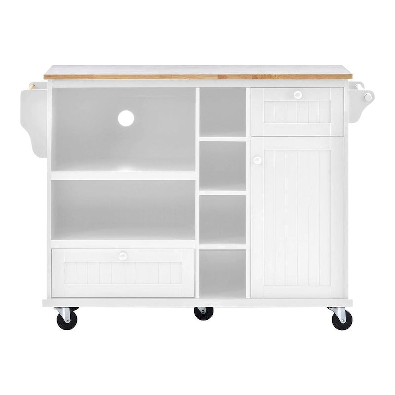 50.8" W Solid Wood Countertop Kitchen Island with Storage and Two Locking Wheels