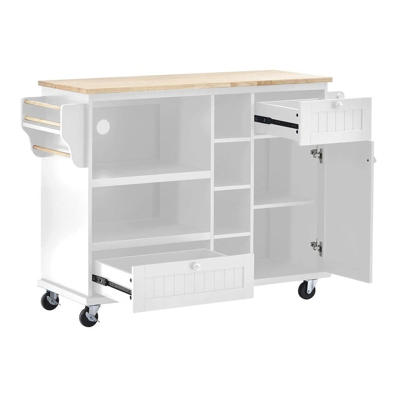 50.8" W Solid Wood Countertop Kitchen Island with Storage and Two Locking Wheels