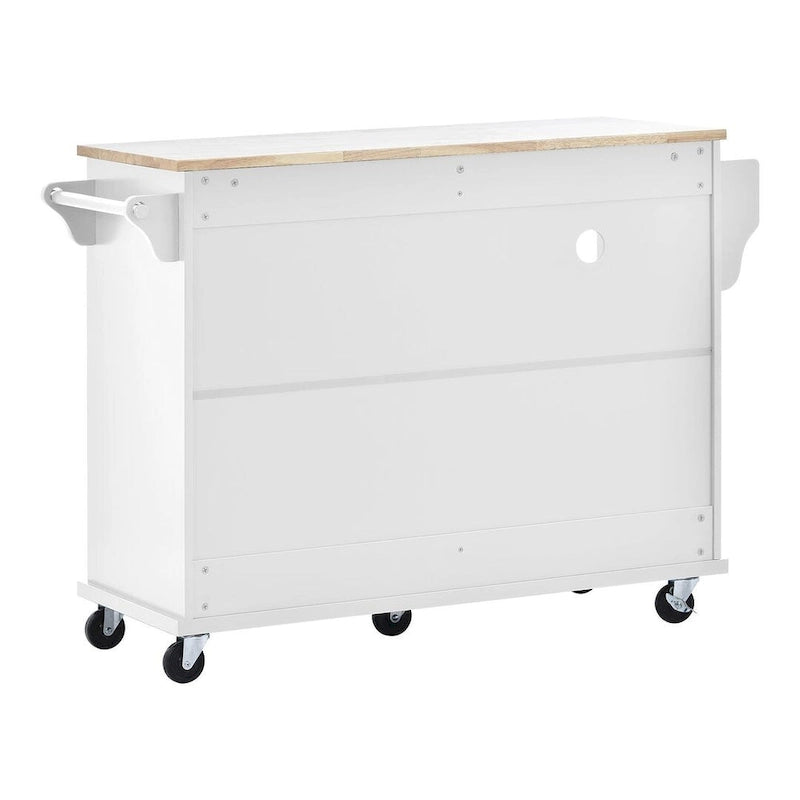 50.8" W Solid Wood Countertop Kitchen Island with Storage and Two Locking Wheels