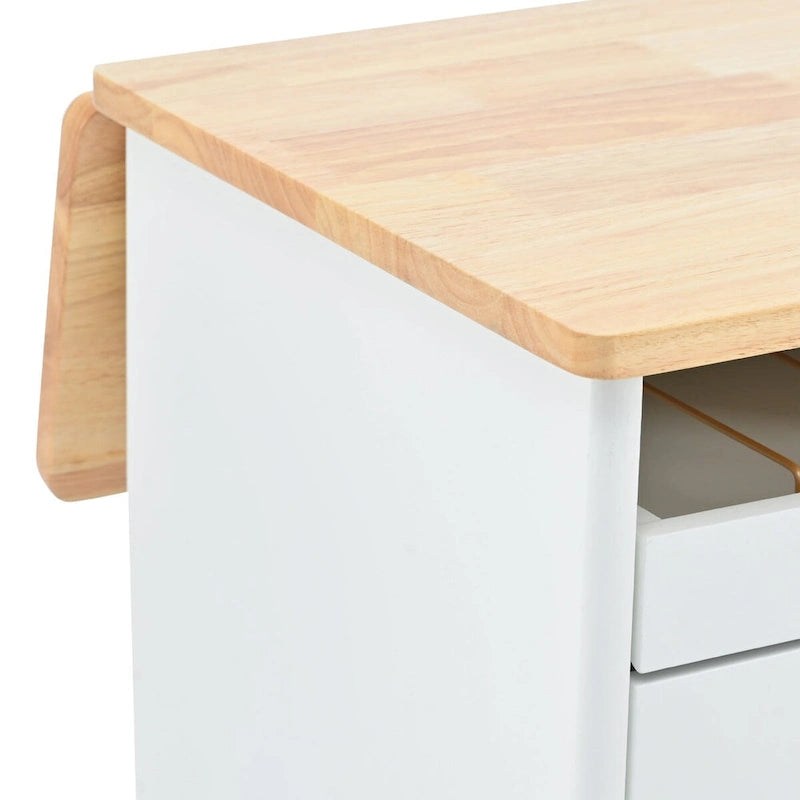 Rolling Kitchen Cart with Sliding Glass Doors, Drop Leaf, Flip Cabinet Door, and 2 Drawers