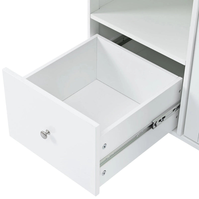 Rolling Kitchen Cart with Sliding Glass Doors, Drop Leaf, Flip Cabinet Door, and 2 Drawers