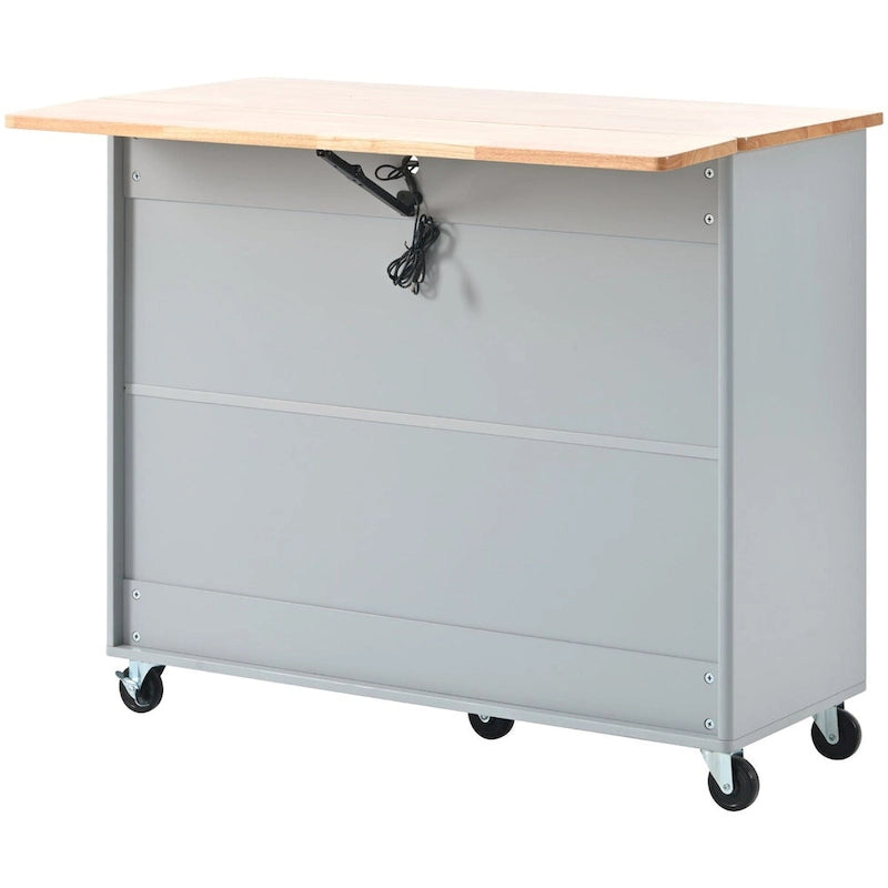 Rolling Kitchen Cart with Sliding Glass Doors, Drop Leaf, Flip Cabinet Door, and 2 Drawers