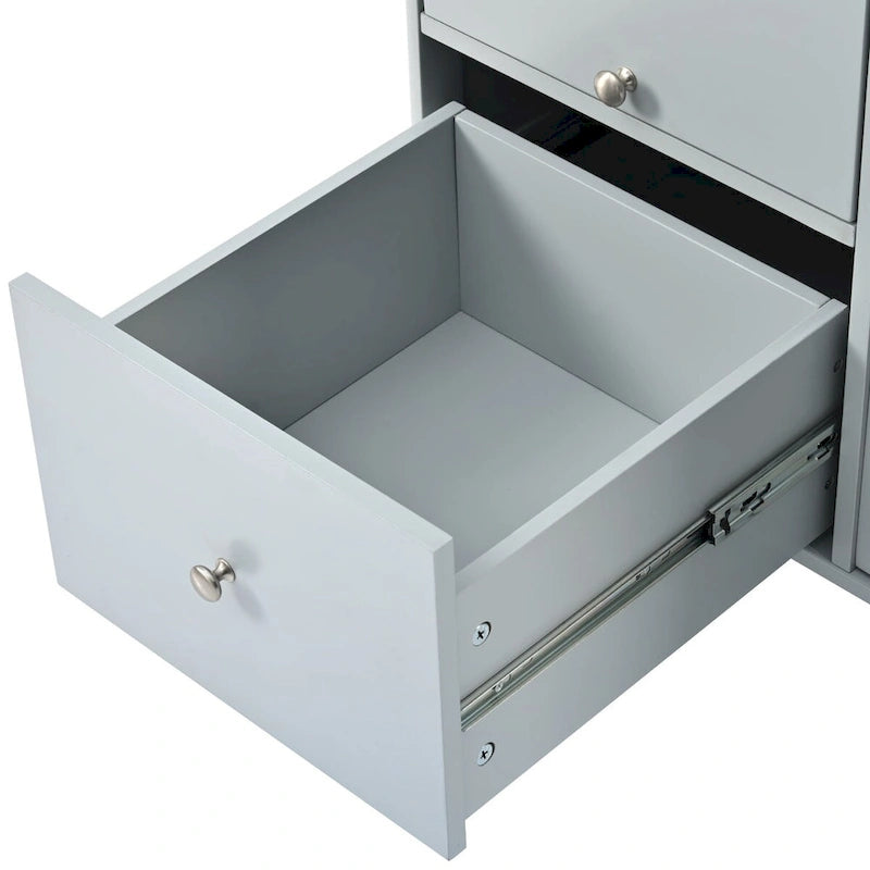 Rolling Kitchen Cart with Sliding Glass Doors, Drop Leaf, Flip Cabinet Door, and 2 Drawers