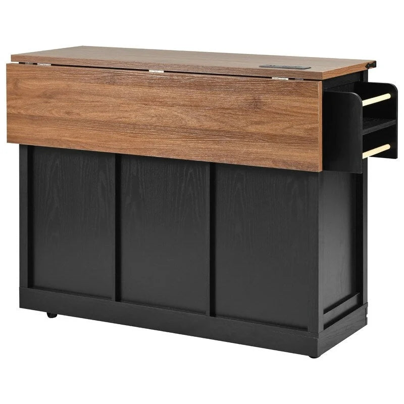 Farmhouse Kitchen Island with Power Outlet and Drop Leaf