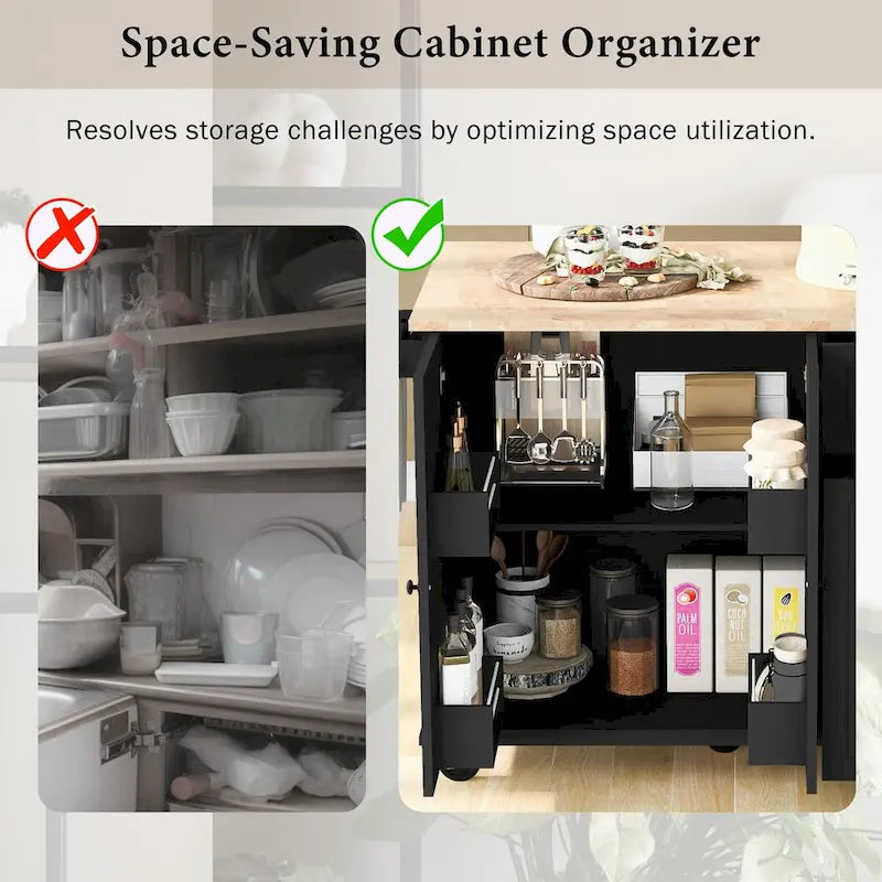 Kitchen Island with Drop Leaf, 53.9" Width Rolling Kitchen Cart on Wheels with Internal Storage Rack
