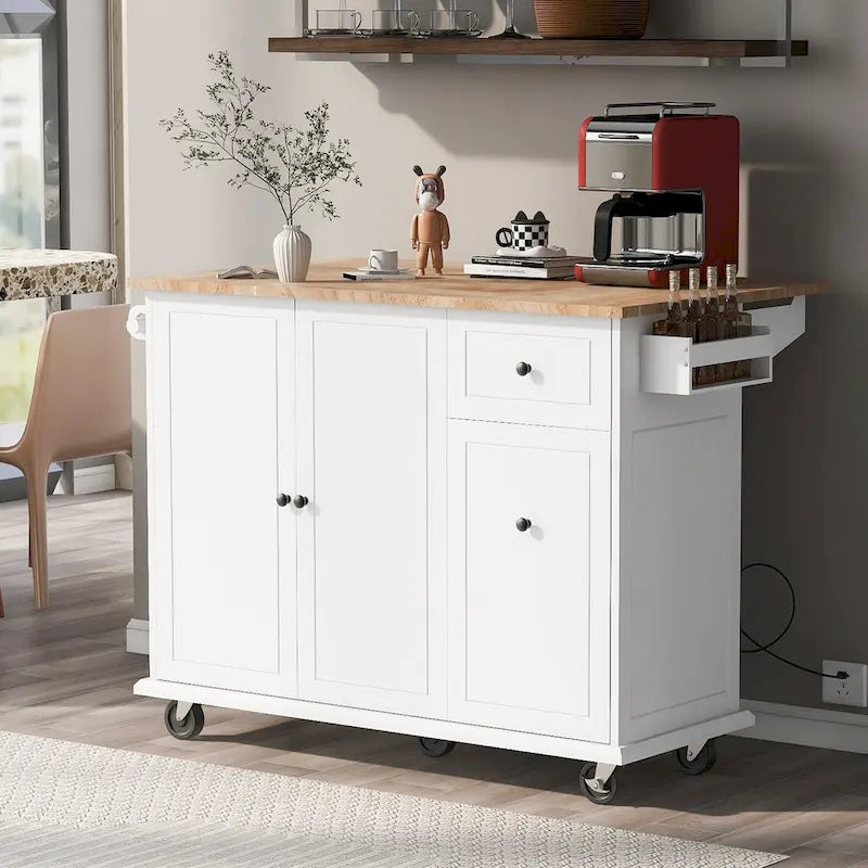 Kitchen Island with Drop Leaf, 53.9" Width Rolling Kitchen Cart on Wheels with Internal Storage Rack