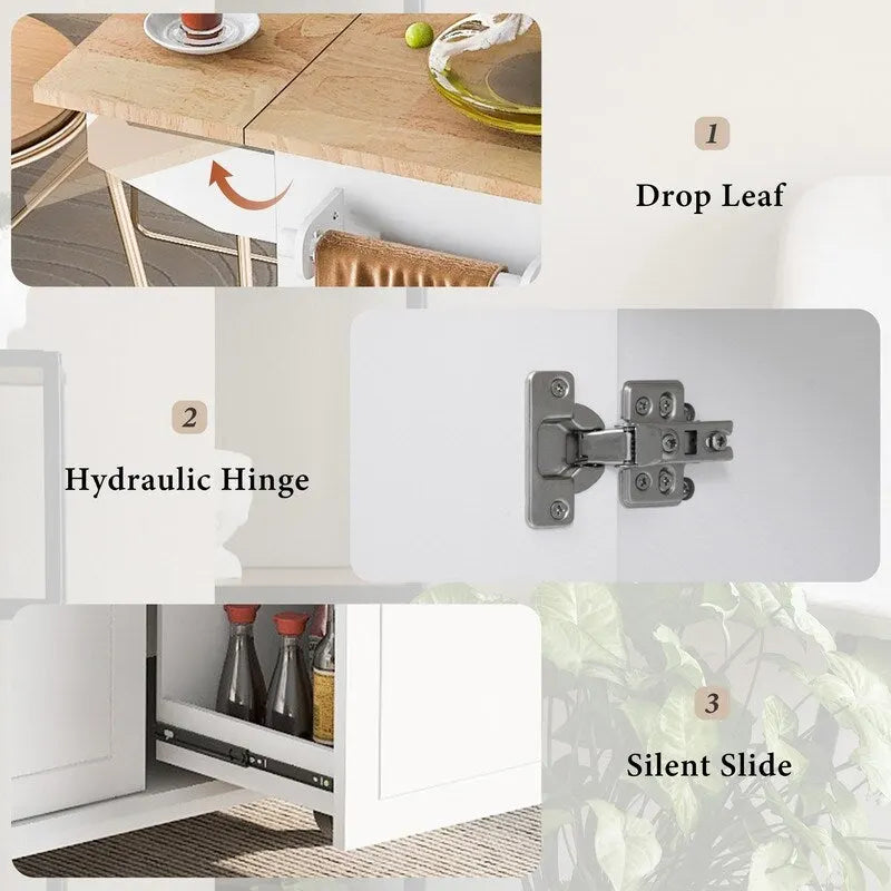Kitchen Island with Drop Leaf and Rolling Casters, Internal Storage Rack