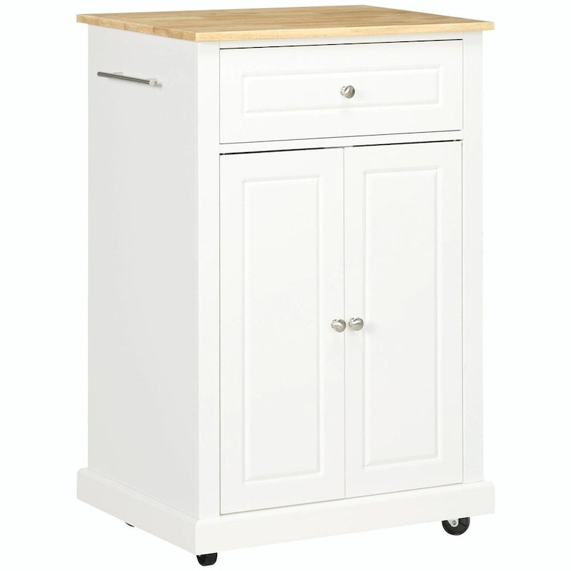Rolling Kitchen Island Cart with Drawer, Adjustable Shelf, and 2 Towel Racks