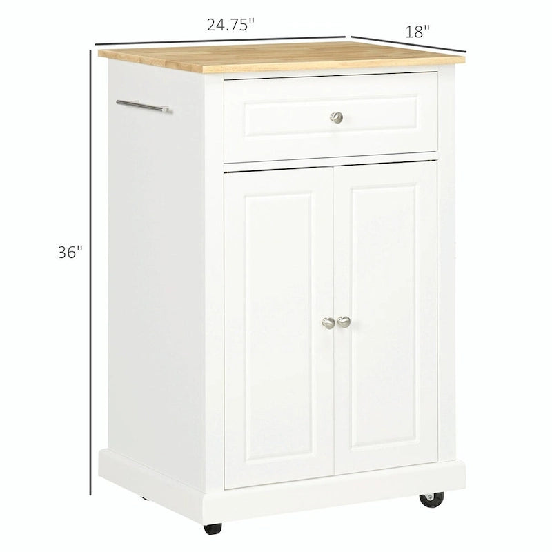 Rolling Kitchen Island Cart with Drawer, Adjustable Shelf, and 2 Towel Racks