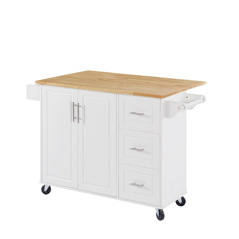Rolling Kitchen Island with Drop Leaf Countertop and Storage Cabinet