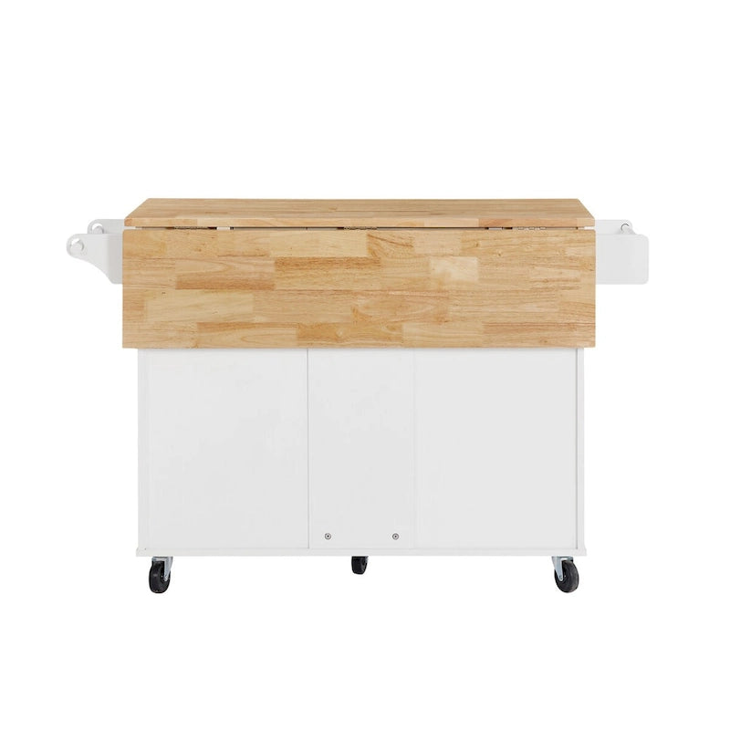 Rolling Kitchen Island with Drop Leaf Countertop and Storage Cabinet