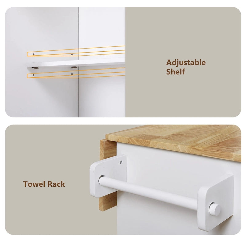 Rolling Kitchen Island with Divider and Internal Storage Rack