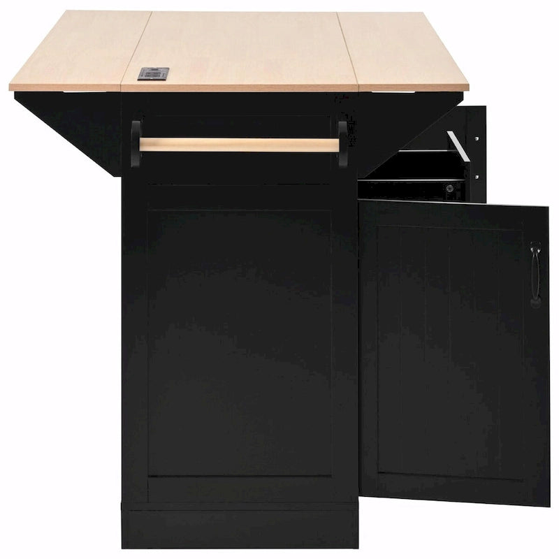 55.7" Kitchen Island with Drop Leaves, Rolling Cart with Power Outlet, Spice Rack, and 3 Drawers