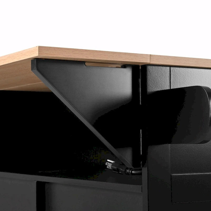 55.7" Kitchen Island with Drop Leaves, Rolling Cart with Power Outlet, Spice Rack, and 3 Drawers