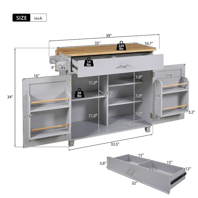 Rolling Kitchen Island with Storage