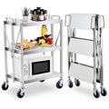 Foldable Utility Silver 3-Tier Service Cart with Wheels Lockable