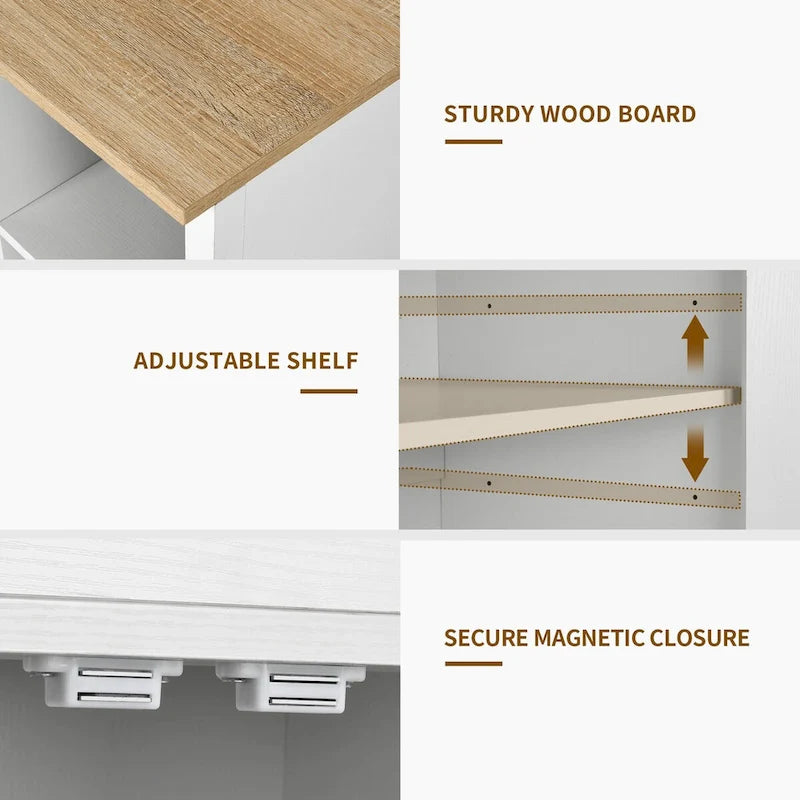 Rolling Kitchen Island on Wheels with Drawer, Open Shelves & Cabinet